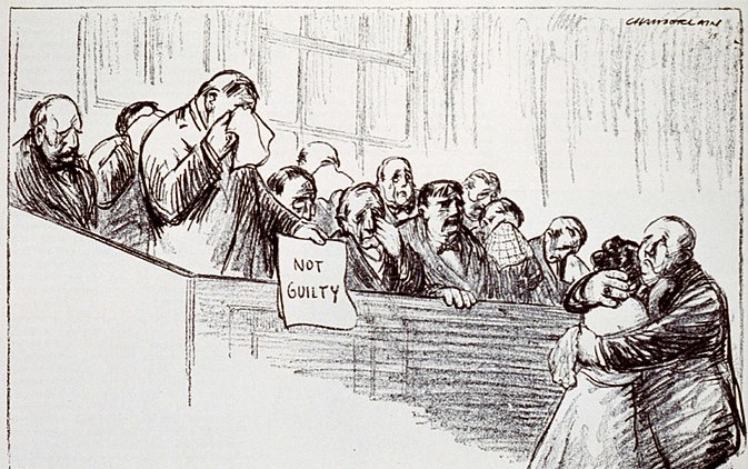 This image represents how the all male jury found Anna Kochanski not guilty because they took pity on her. 